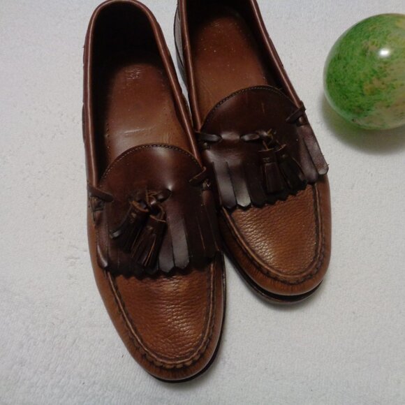 LEATHER MEN LOAFERS COGNAC COLOR W TASSELS BY ALLEN  EDMONDS 10 1/2 D main image 8